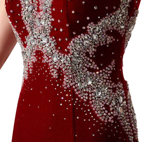 Gorgeous Sleeveless Burgundy Mermaid Gown with Silver Beaded Bodice Prom Dress,XU033