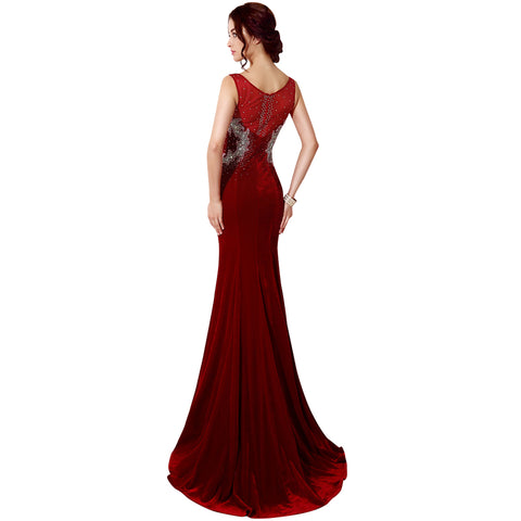 Gorgeous Sleeveless Burgundy Mermaid Gown with Silver Beaded Bodice Prom Dress,XU033