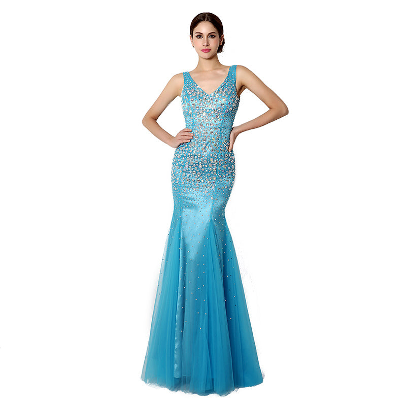 Stunning Sleeveless Turquoise Mermaid Gown Prom Dress,YD002
