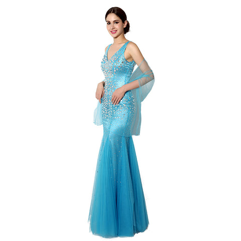 Stunning Sleeveless Turquoise Mermaid Gown Prom Dress,YD002