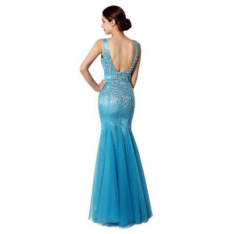 Stunning Sleeveless Turquoise Mermaid Gown Prom Dress,YD002