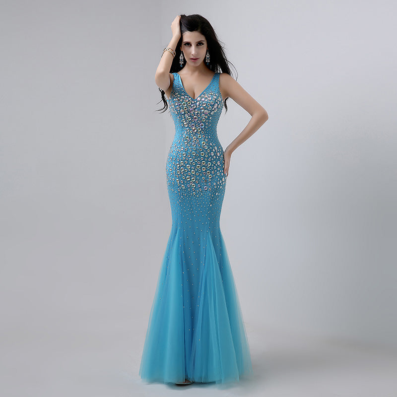 Stunning Sleeveless Turquoise Mermaid Gown Prom Dress,YD002