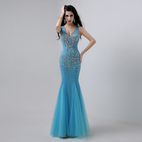 Stunning Sleeveless Turquoise Mermaid Gown Prom Dress,YD002