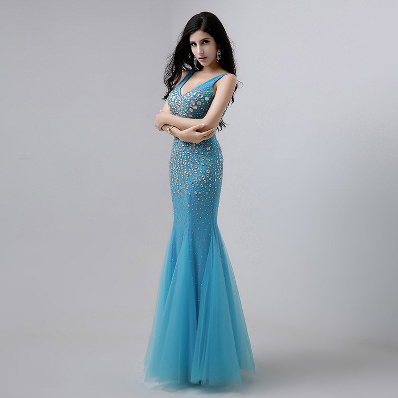 Stunning Sleeveless Turquoise Mermaid Gown Prom Dress,YD002