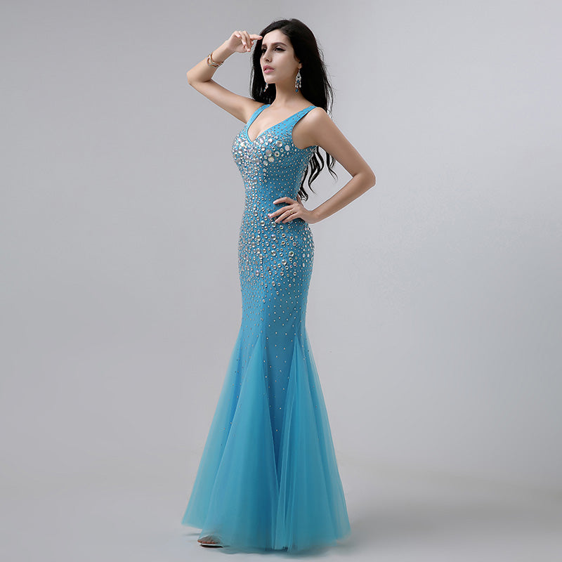 Stunning Sleeveless Turquoise Mermaid Gown Prom Dress,YD002