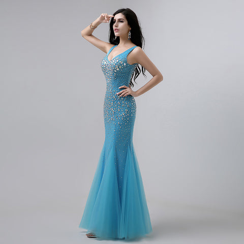 Stunning Sleeveless Turquoise Mermaid Gown Prom Dress,YD002