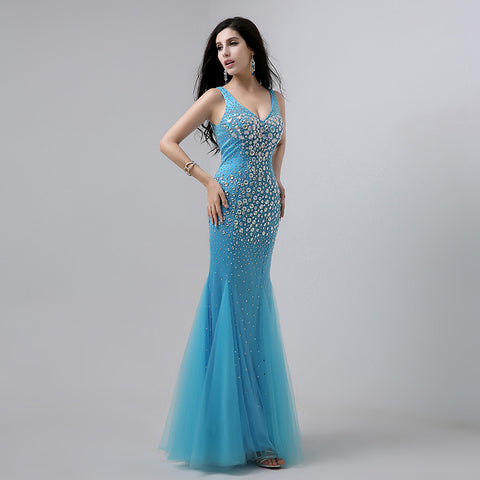 Stunning Sleeveless Turquoise Mermaid Gown Prom Dress,YD002