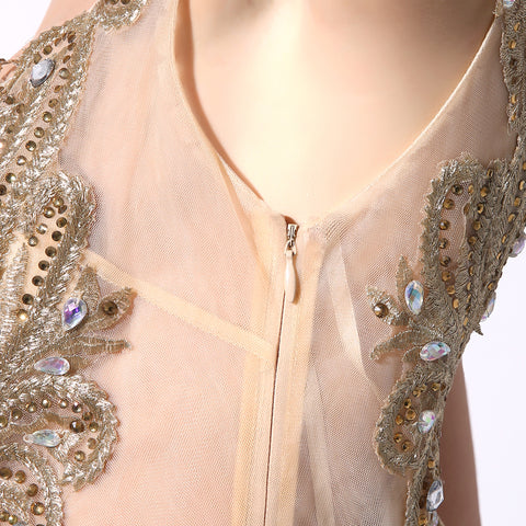 Gorgeous Mermaid - Style Blue Gown with Gold - Embroidered Bodice and Cut - out Details Prom Dress,YD003