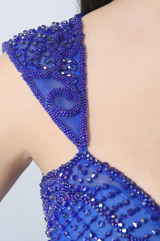 Gorgeous Royal Blue Mermaid Prom Dress with Lace - Embroidered Sweetheart Neckline and Cap Sleeves,YLN006