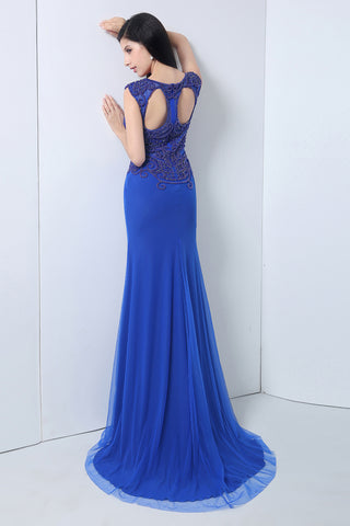 Gorgeous Royal Blue Mermaid Prom Dress with Lace - Embroidered Sweetheart Neckline and Cap Sleeves,YLN006