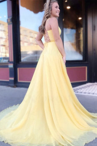A-line Chiffon  Spaghetti Straps Long Prom Dresses, Evening Gown