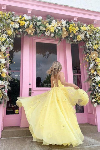 Tulle Satin  Ball Gown Spaghetti Straps 3D Flowers Prom Dresses