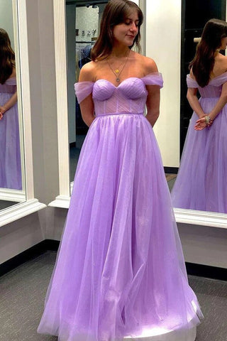 A-line Tulle  Off-The-Shoulder Prom Dresses, Evening Dresses