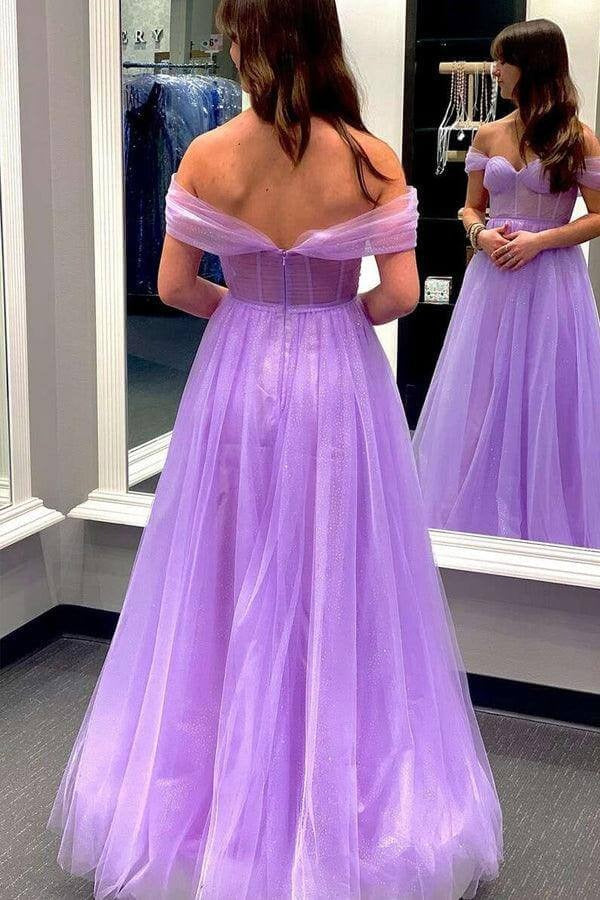 A-line Tulle  Off-The-Shoulder Prom Dresses, Evening Dresses