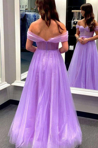 A-line Tulle  Off-The-Shoulder Prom Dresses, Evening Dresses