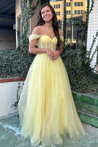 A-line Tulle  Off-The-Shoulder Prom Dresses, Evening Dresses