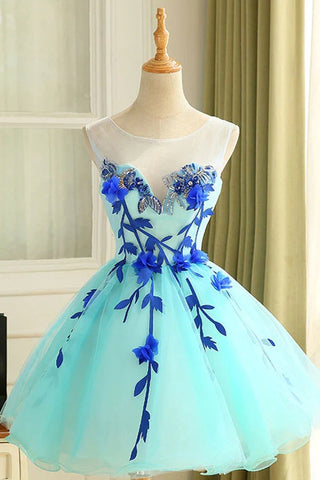A-Line Short 3D Floral  Prom Dress，Homecoming Dress