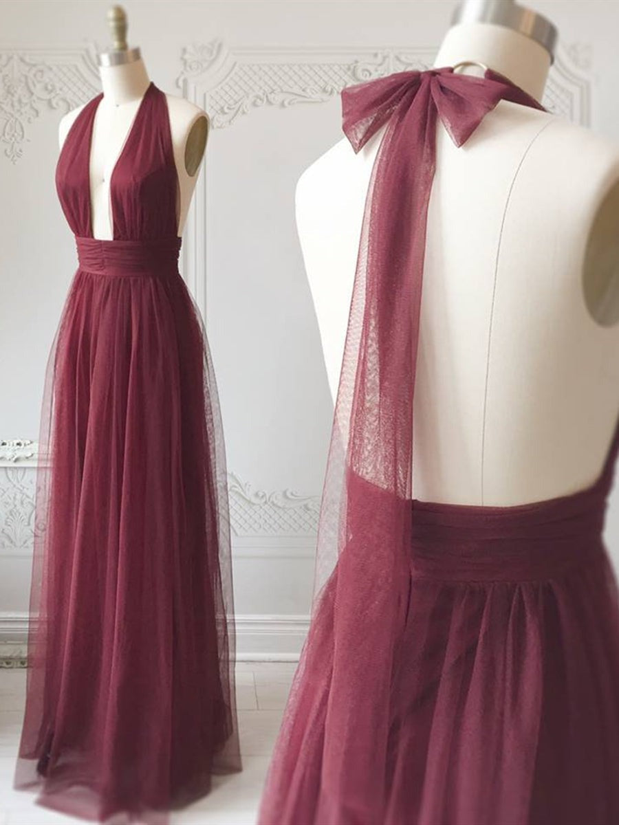 A Line Halter Neck Backless  Prom, Formal,  Evening Dress
