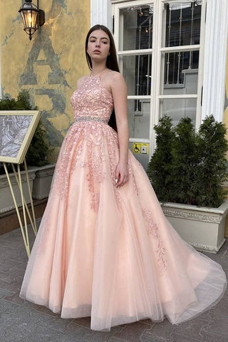 A Line High Neck Long Lace  Prom,Formal Graduation Evening Dresses
