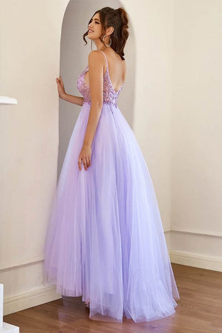 A-Line Long Tulle  Prom Dress With Beading