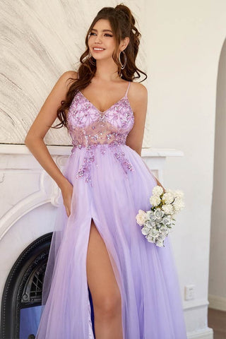 A-Line Long Tulle  Prom Dress With Beading