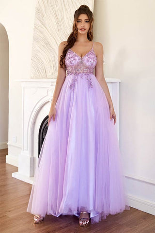 A-Line Long Tulle  Prom Dress With Beading