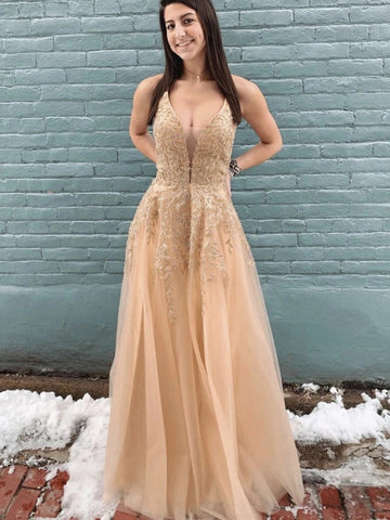 A Line Neck Long Lace  Prom, Formal,Evening Dresses