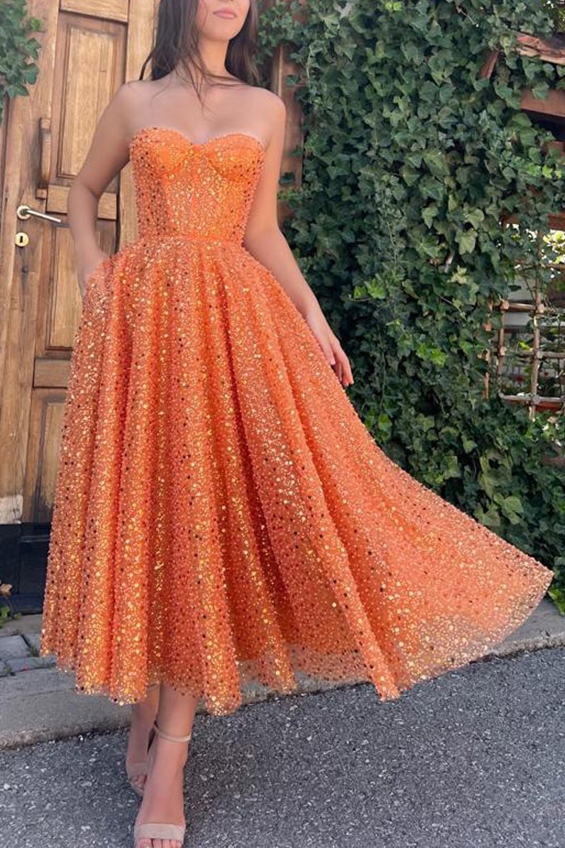 A-Line  Floor Length Sleeveless Sweetheart Lace Prom Dresses with Sequin