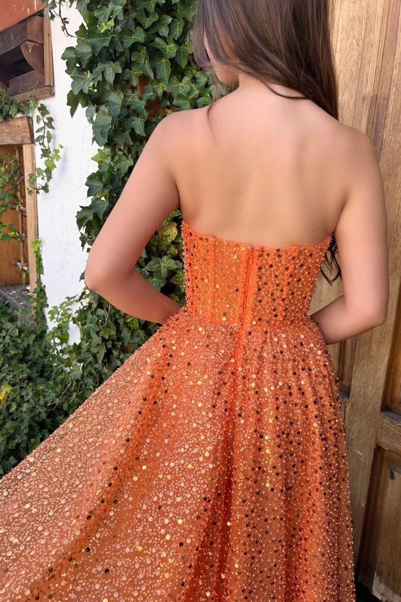 A-Line  Floor Length Sleeveless Sweetheart Lace Prom Dresses with Sequin