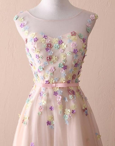 A Line Round Necks Appliques Light Pink Prom Dresses