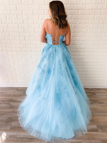 A Line  Lace Backless Long Prom, Formal, Evening Dress