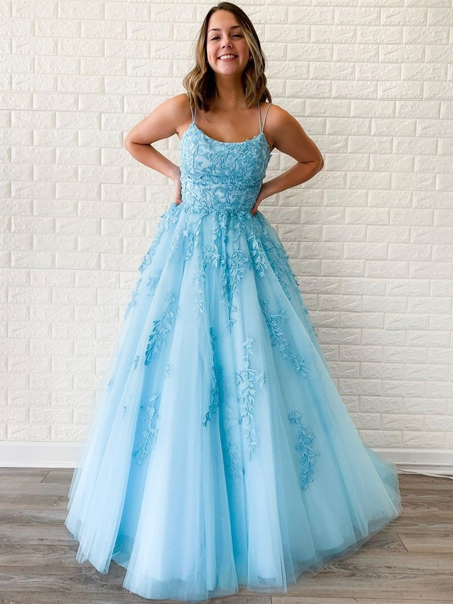 A Line  Lace Backless Long Prom, Formal, Evening Dress