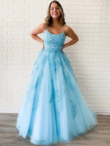 A Line  Lace Backless Long Prom, Formal, Evening Dress