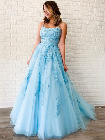 A Line  Lace Backless Long Prom, Formal, Evening Dress