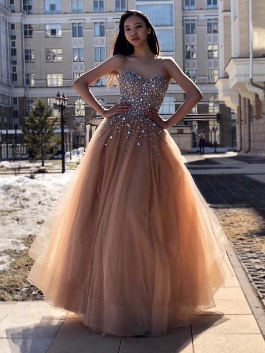 A Line Sweetheart Neck Beaded Long Prom,  Formal, Evening Dress