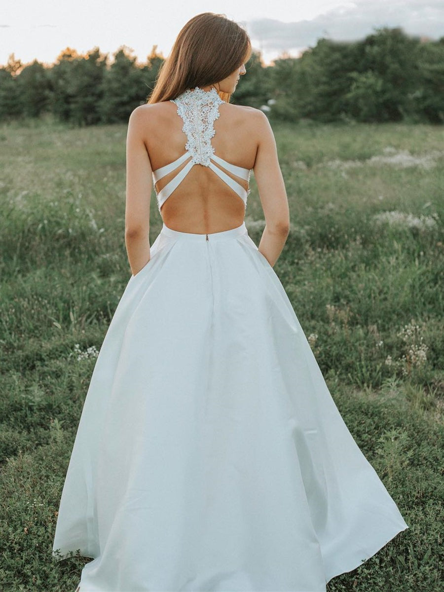 A Line Two Pieces Lace  Prom,  Lace Formal, Two Pieces  Evening Dress