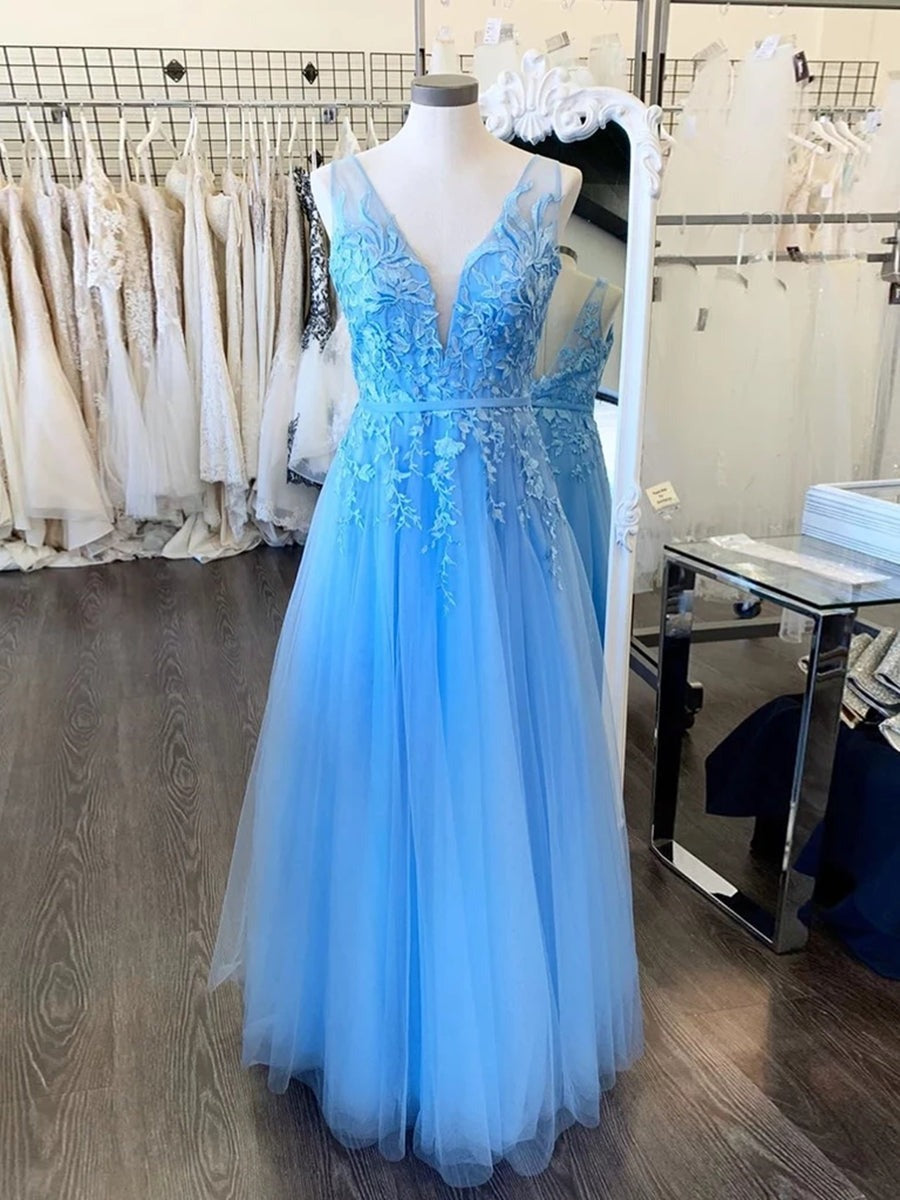 A Line V Neck Backless Lace  Long Prom,Formal,Evening