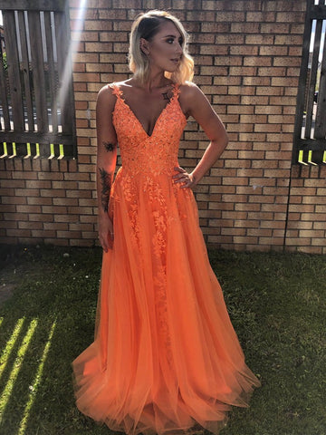 A Line V Neck Backless Lace Prom,  Lace Formal,  Lace Evening Dress