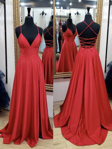 A Line Backless V Neck  Long Prom,Formal,Evening Dresses