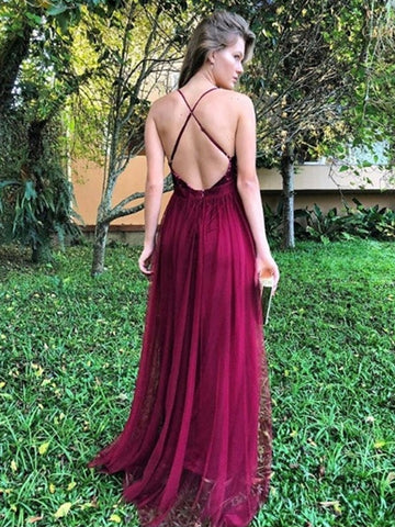 A Line V Neck Backless Sequins Top Prom with Slit, V Neck  Formal,  Evening
