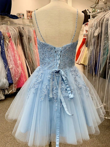 A Line V Neck  Lace Appliques Short Prom Homecoming,  Formal Graduation Evening