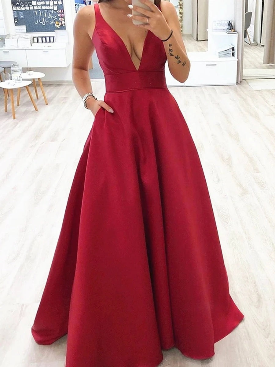 A Line V Neck Long Prom,  Formal,Evening Dresses