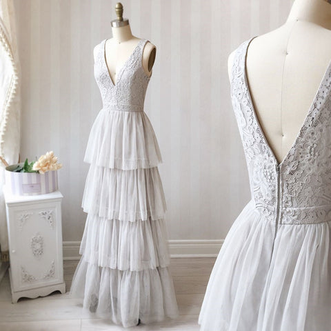 A Line V Neck  Lace Prom, Formal Graduation Bridesmaid