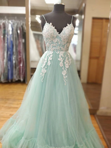 A Line V Neck  Lace Prom, Formal Evening Dresses
