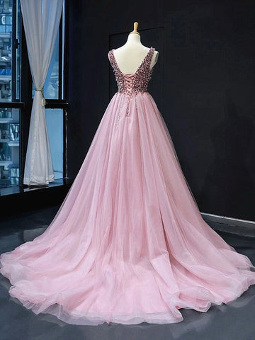 A Line V Neck  Prom with Corset Back,  Formal Bridesmaid