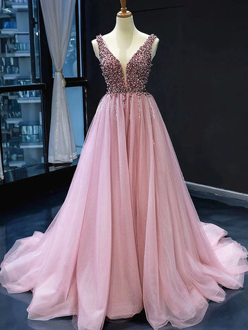 A Line V Neck  Prom with Corset Back,  Formal Bridesmaid