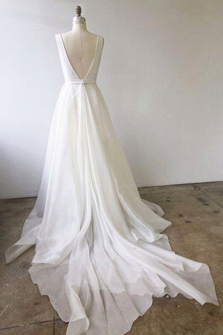 A Line V Neck  Prom , Formal Wedding with Train,  Evening