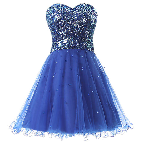 Glamorous Gold Strapless Sequin Tulle Prom Dress, SD032