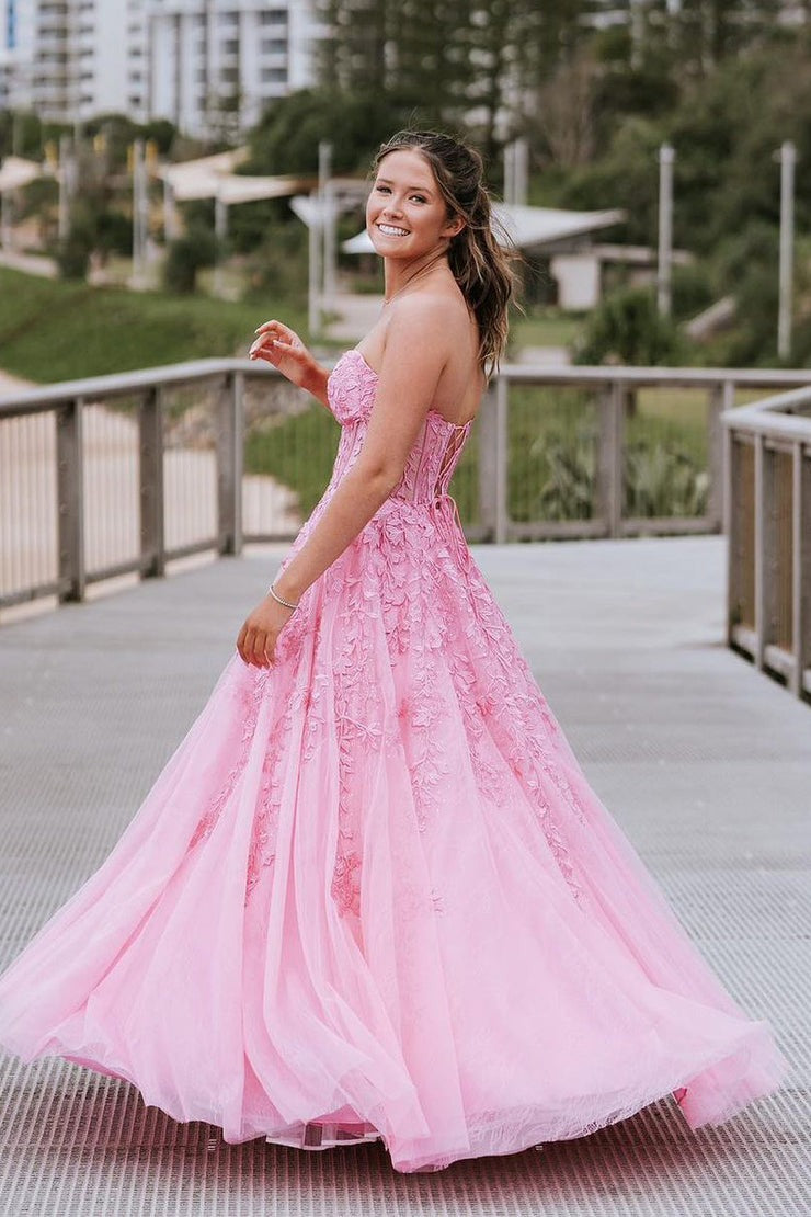 Charming Strapless Blue Tulle Long Mermaid Prom Dress with Appliques