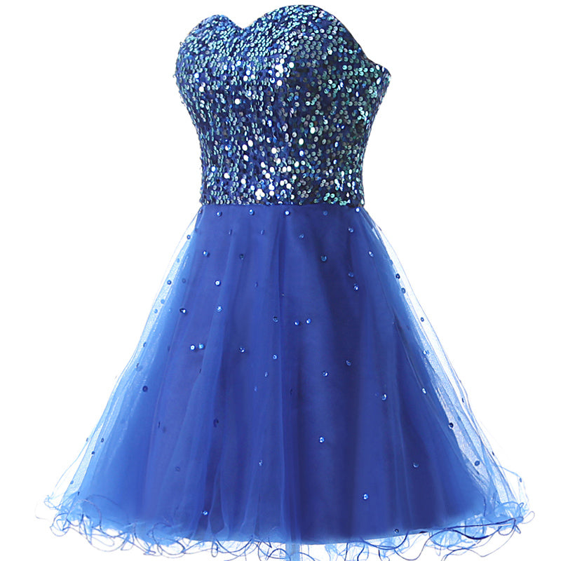 Glamorous Gold Strapless Sequin Tulle Prom Dress, SD032
